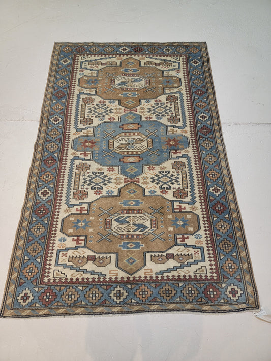 Hand-Knotted Wool Area Rug Turkish Oushak 3'8" x 5'8"