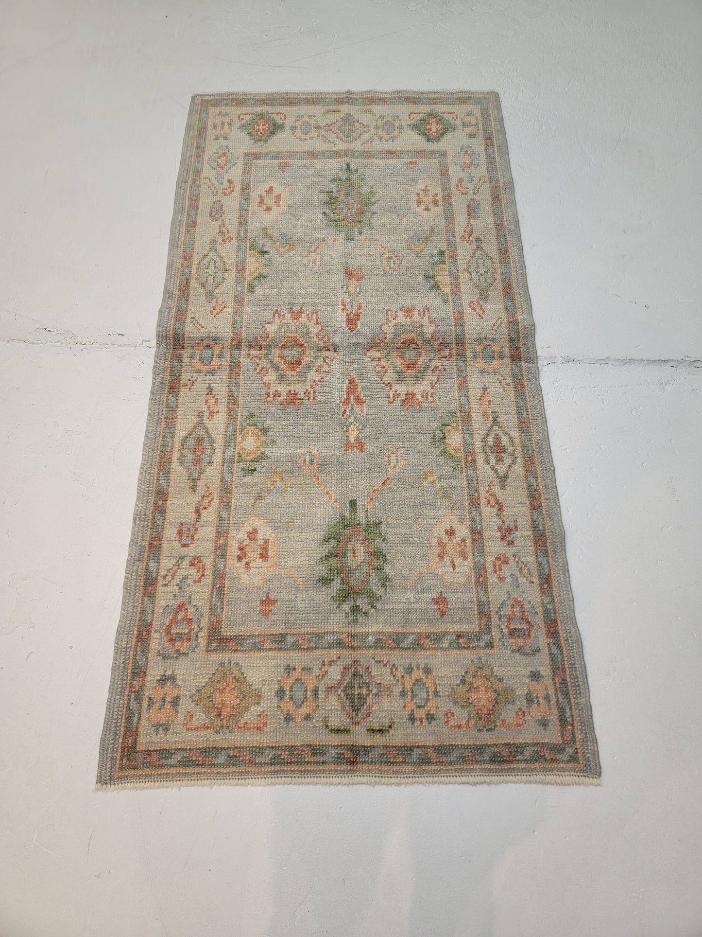 Hand-Knotted Wool Runner Turkish Oushak 2'9" x 5'6"