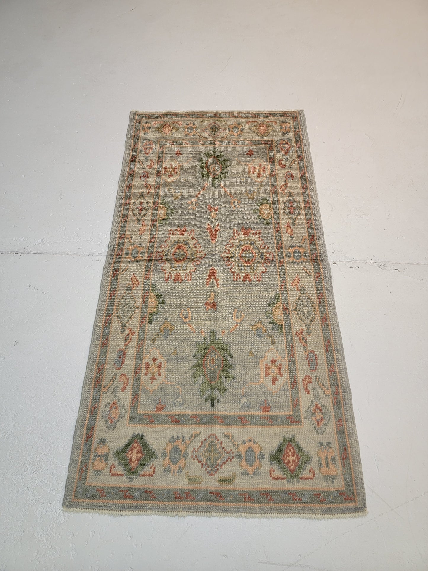 Hand-Knotted Wool Runner Turkish Oushak 2'9" x 5'6"