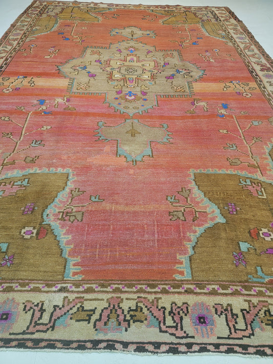 Hand-Knotted Wool Area Rug Antique Turkish Oushak 9'7" x 14'1"