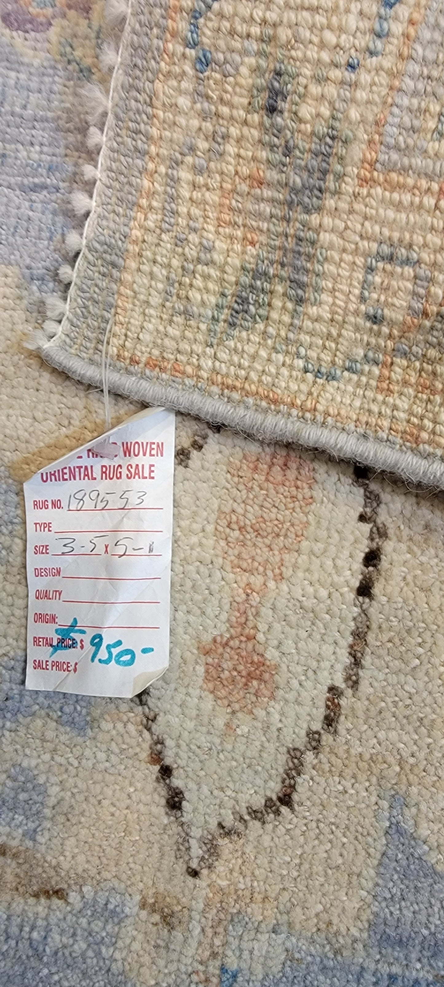 Hand-Knotted Wool Rug Turkish Oushak 3'5" x 5'1"