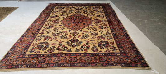 Hand-Knotted Wool Rug Mashad 7'9" x 10'9"