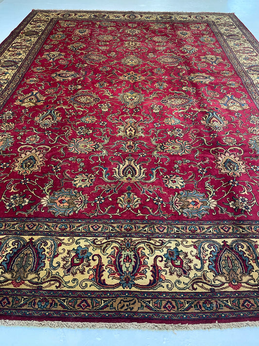 Hand-Knotted Wool Rug Tabriz Signed 11'4" x 15'3"