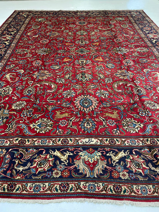 Hand-Knotted Wool Rug Tabriz Signed 11'2" x 14'5"