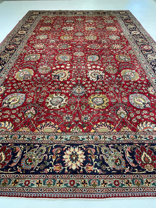 Hand-Knotted Wool Rug Tabriz Signed 9'10" x 16'