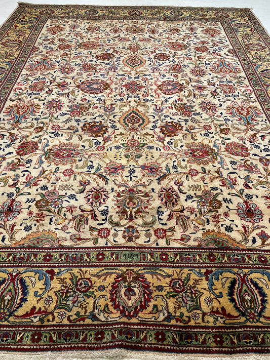 Hand-Knotted Wool Rug Tabriz Signed 10' x 13'