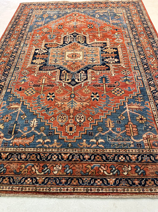 Hand-Knotted Wool Rug Heriz 5' x 6'10"
