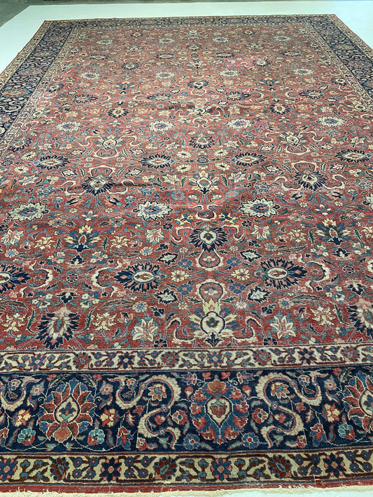 Antique Hand-Knotted Wool Rug Mashad 11'10" x 17'2"
