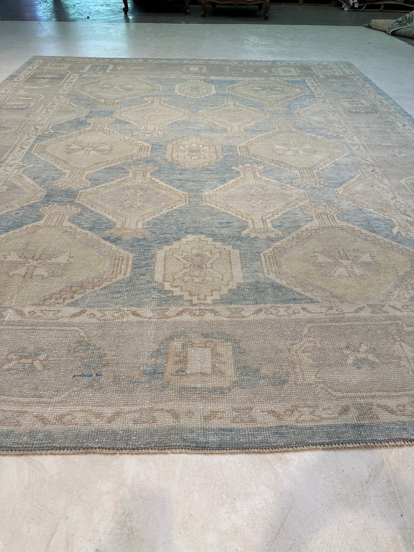 Hand-Knotted Wool Rug Turkish Oushak 9'7" x 11'8"