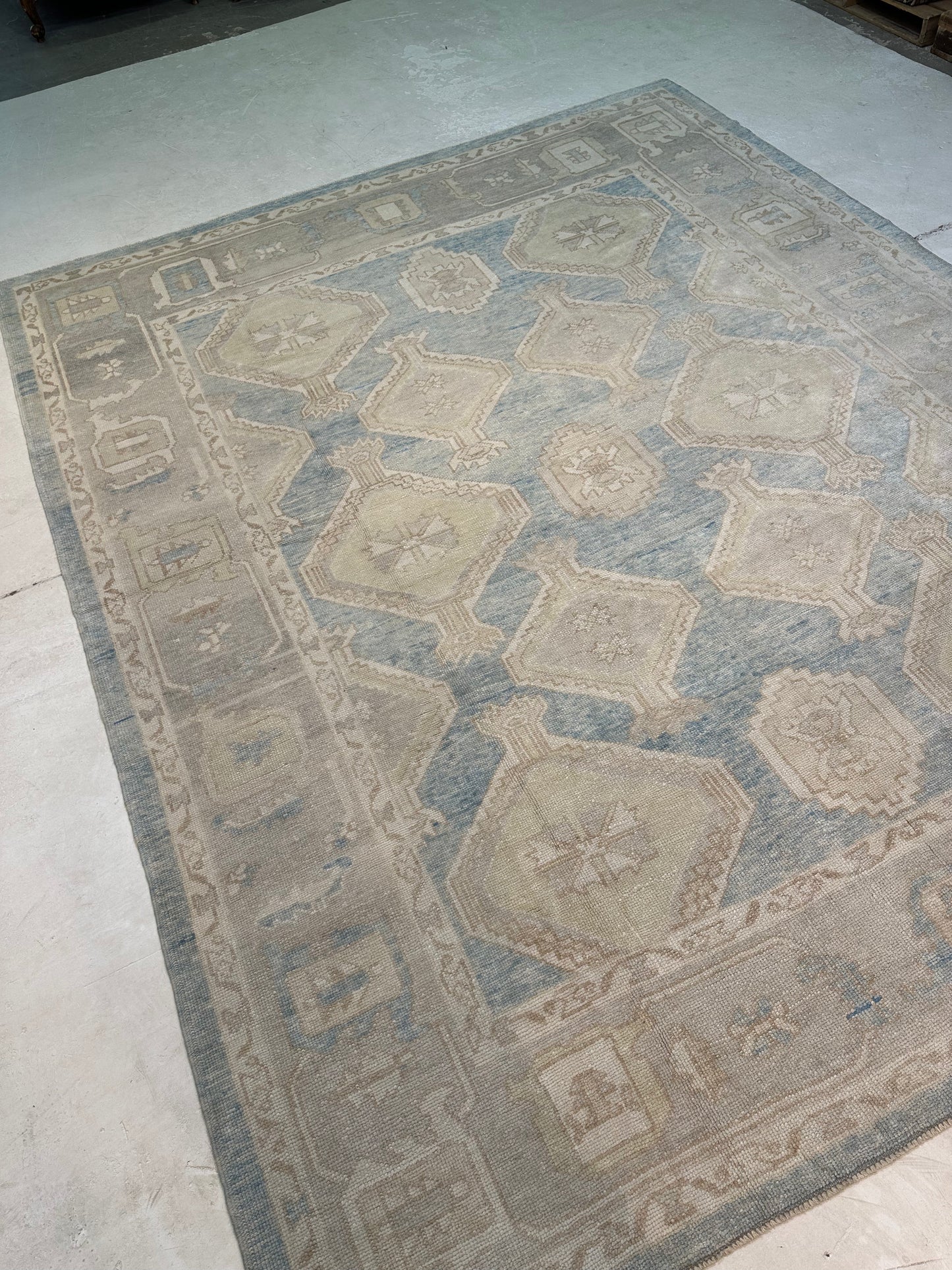Hand-Knotted Wool Rug Turkish Oushak 9'7" x 11'8"