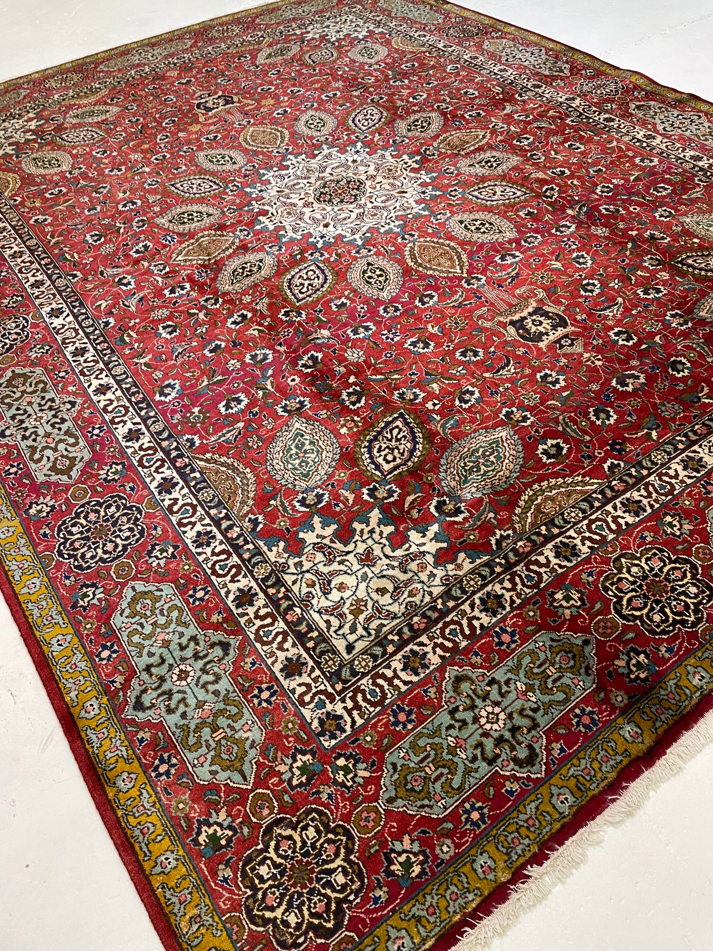 Hand-Knotted Wool Rug Tabriz Signed 9'10" x 12'9"
