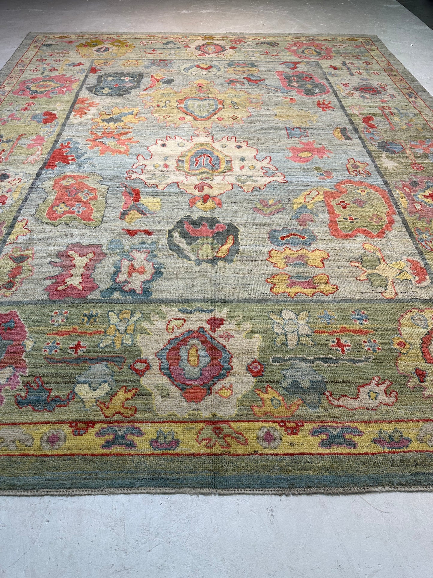 Hand-Knotted Wool Rug Turkish Oushak 11'1" x 14'2"