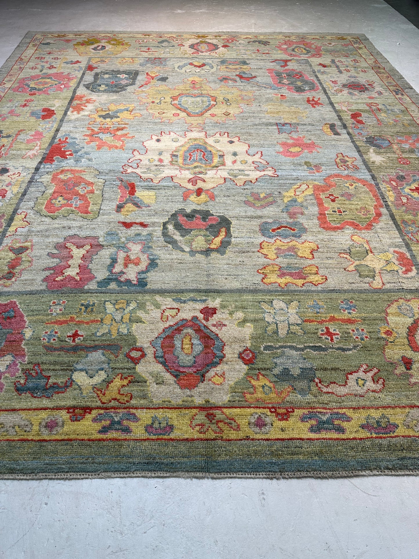 Hand-Knotted Wool Rug Turkish Oushak 11'1" x 14'2"