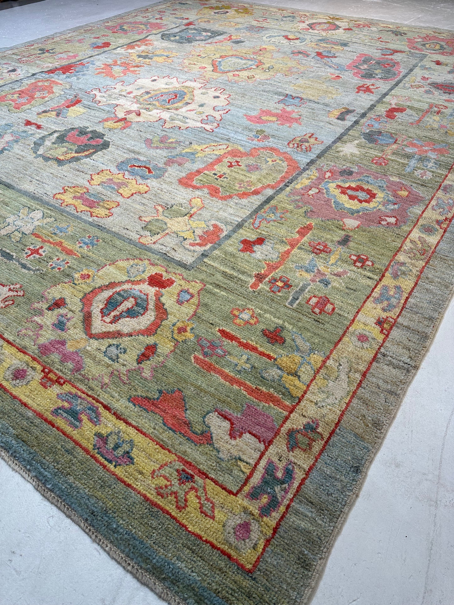 Hand-Knotted Wool Rug Turkish Oushak 11'1" x 14'2"