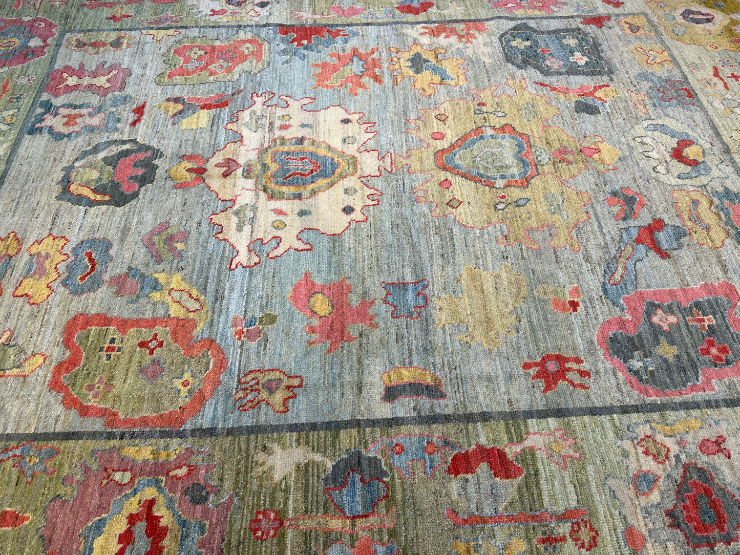 Hand-Knotted Wool Rug Turkish Oushak 11'1" x 14'2"