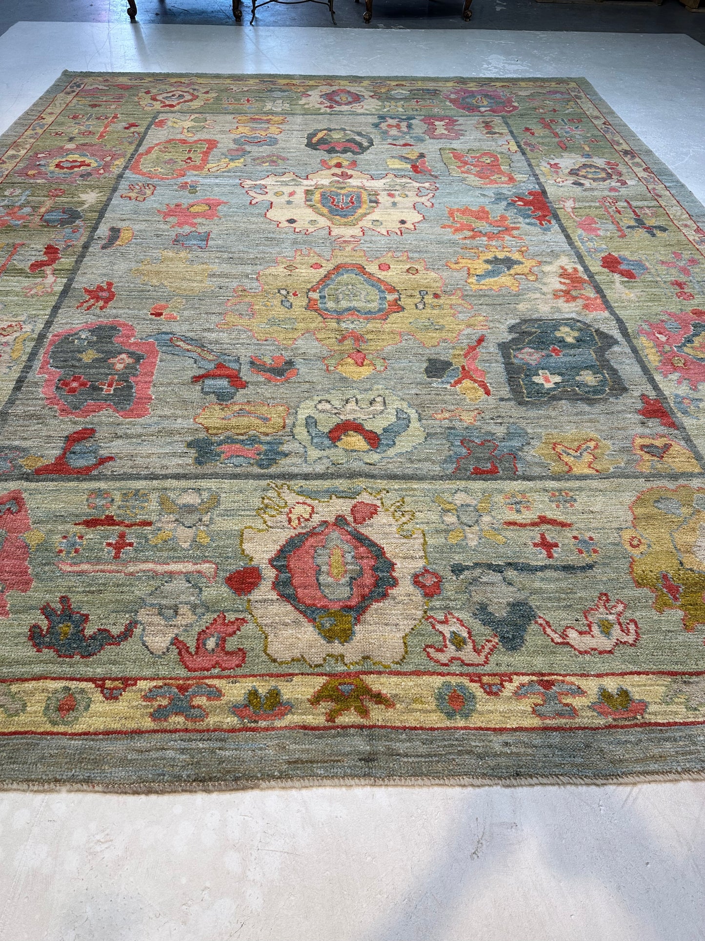 Hand-Knotted Wool Rug Turkish Oushak 11'1" x 14'2"