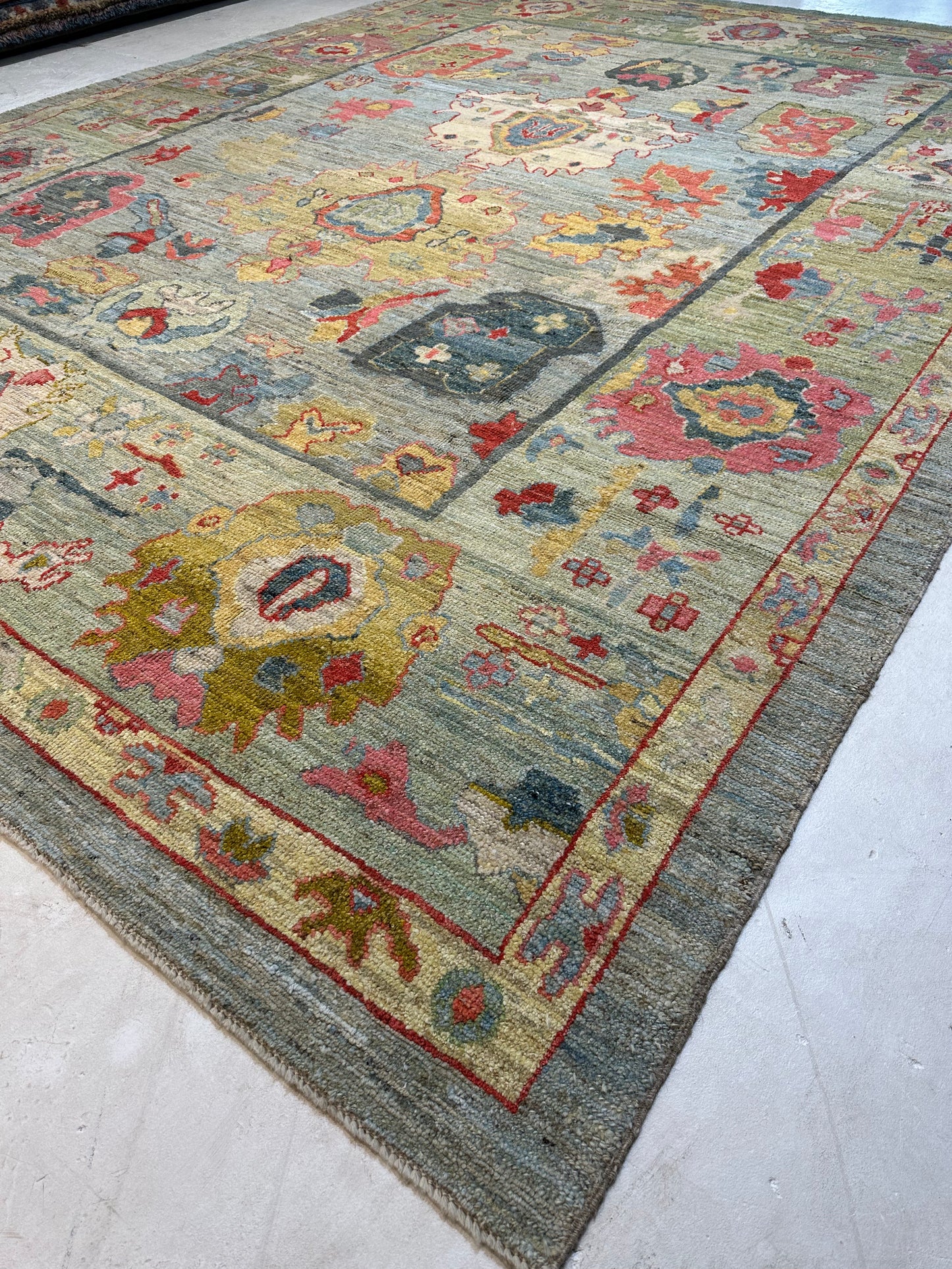 Hand-Knotted Wool Rug Turkish Oushak 11'1" x 14'2"