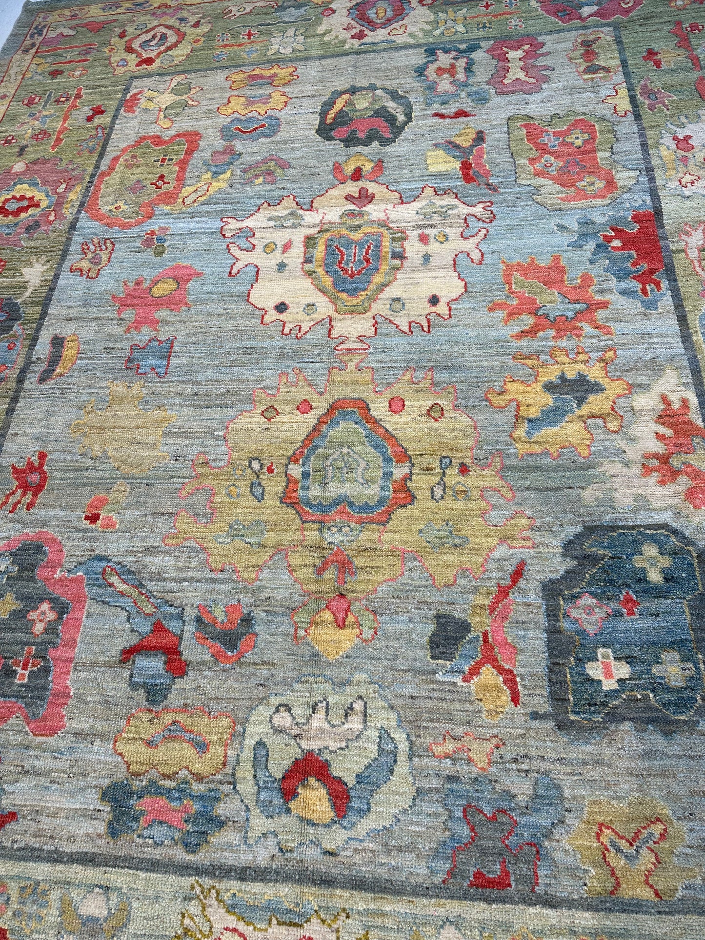 Hand-Knotted Wool Rug Turkish Oushak 11'1" x 14'2"