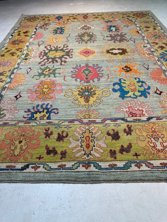 Hand-Knotted Wool Rug Turkish Oushak 10'4" x 12'11"