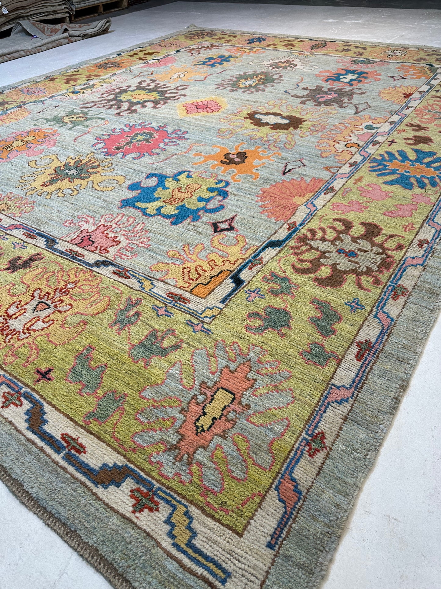 Hand-Knotted Wool Rug Turkish Oushak 10'4" x 12'11"