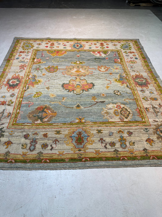 Hand-Knotted Wool Rug Turkish Oushak 9'6" x 10'4"