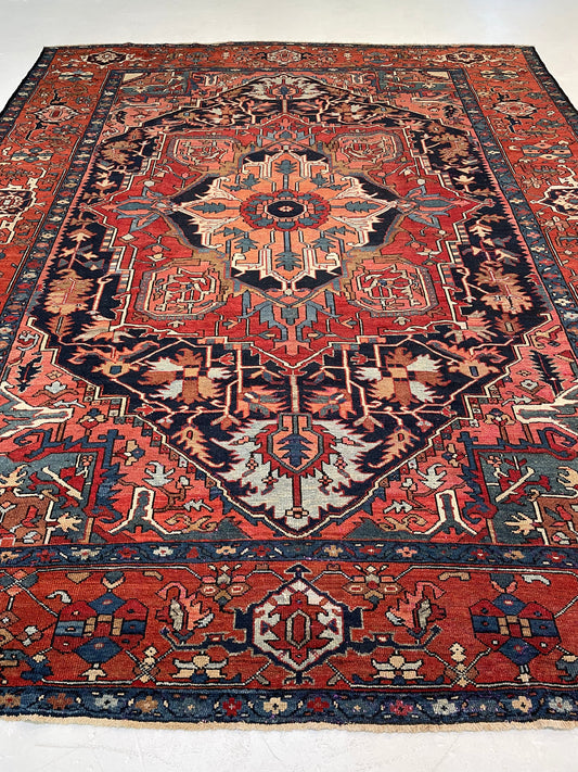 Antique Hand-Knotted Wool Area Rug Serapi 8'9" x 11'