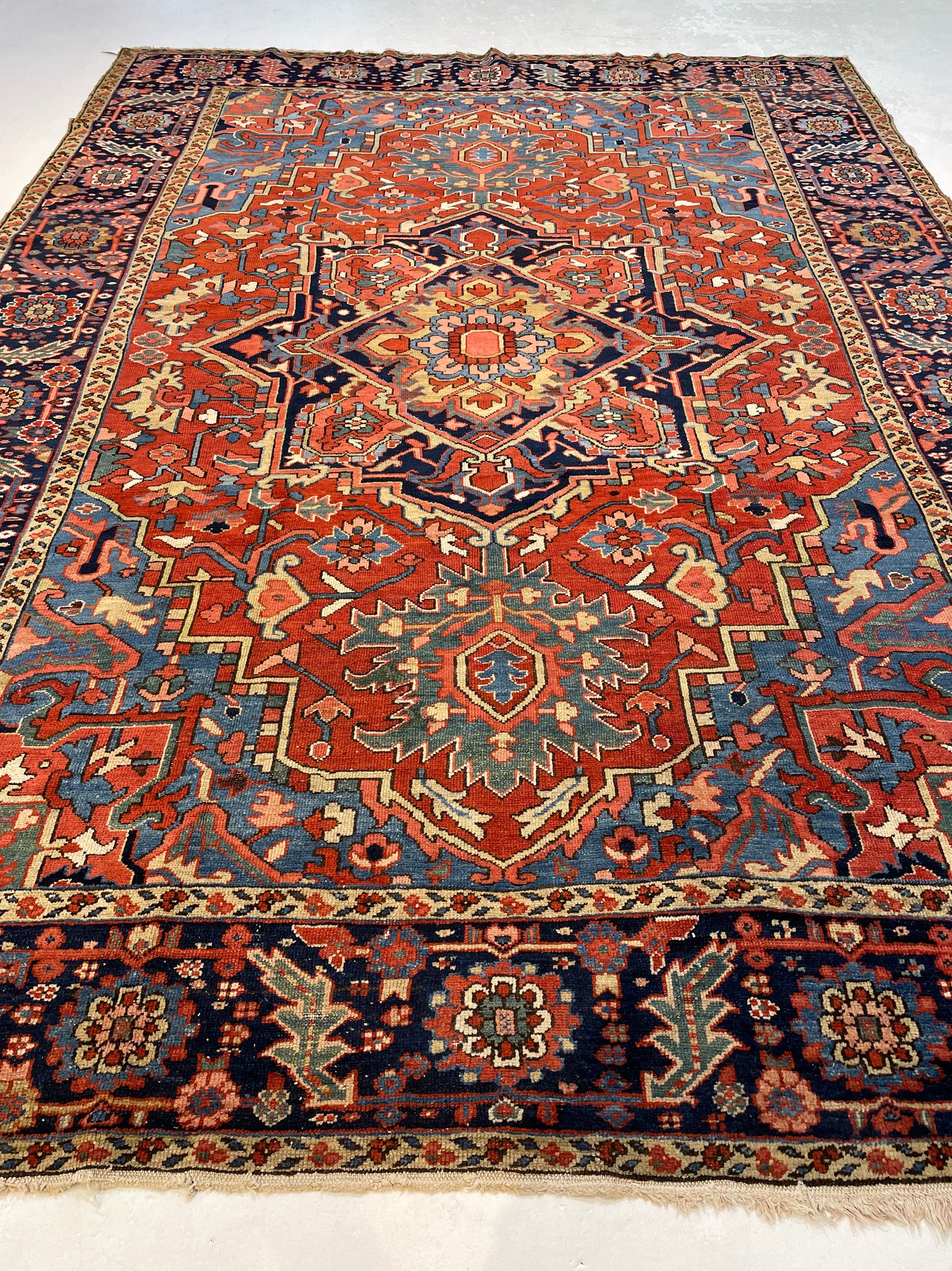 Antique Hand-Knotted Wool Area Rug Serapi 8'7" x 11'10"