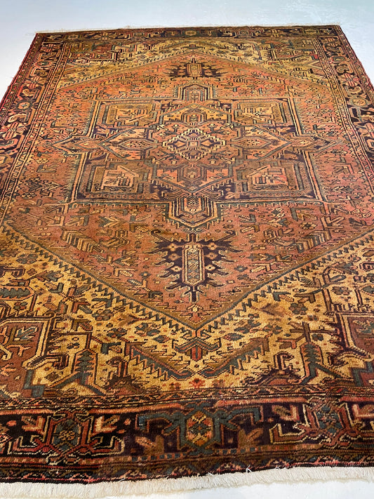 Hand-Knotted Wool Area Rug Heriz Tea Washed 8'3" x 11'