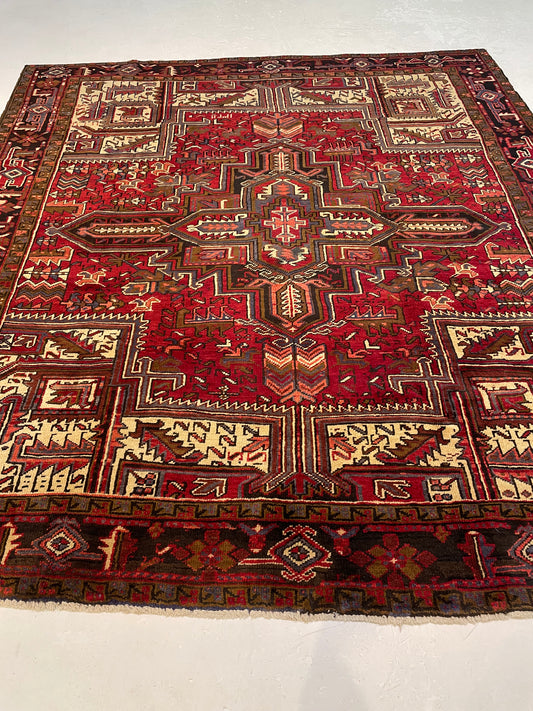 Hand-Knotted Wool Area Rug Heriz Square 7'8" x 8'3"