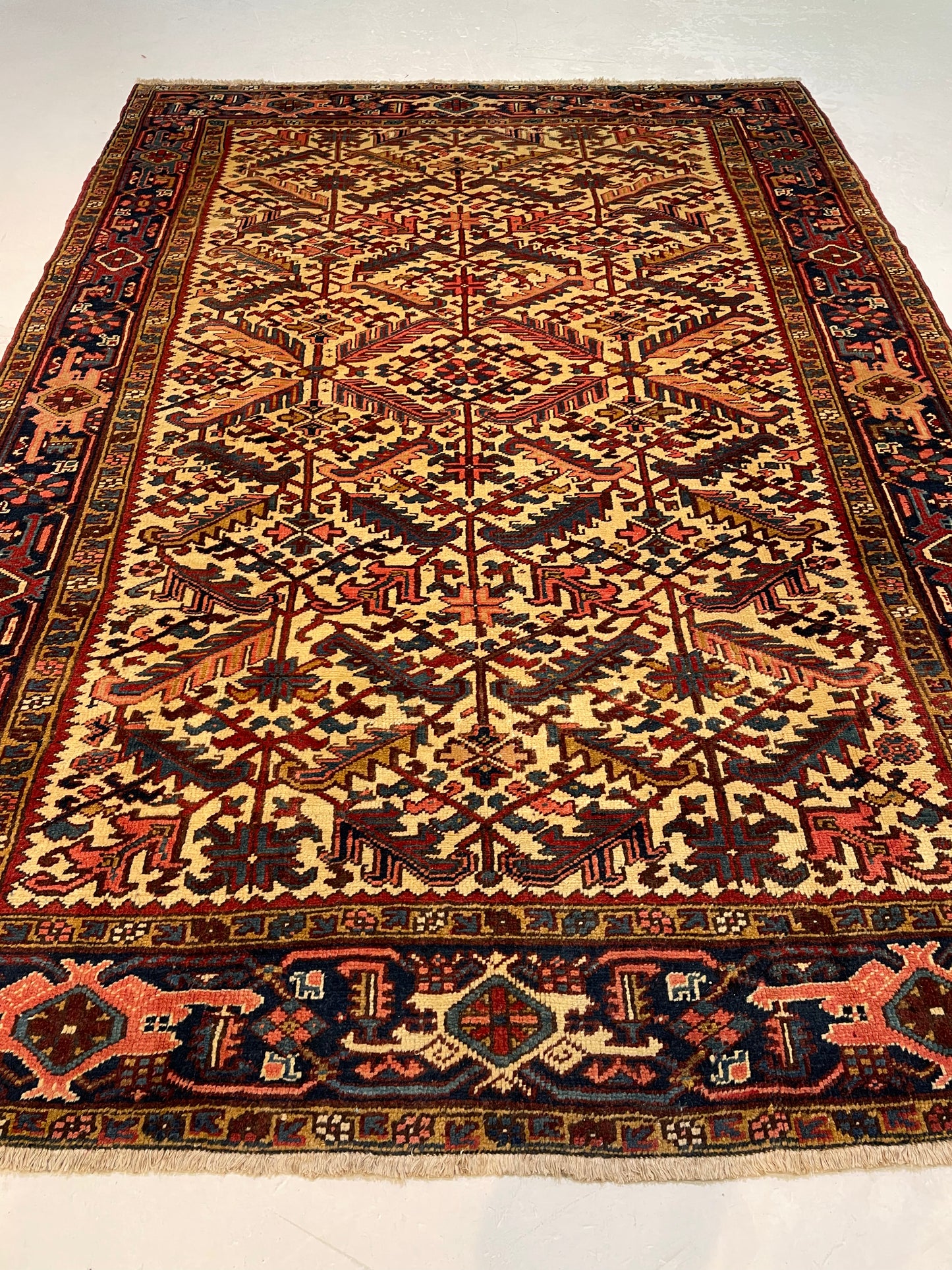 Antique Hand-Knotted Wool Area Rug Heriz 7'x 10'