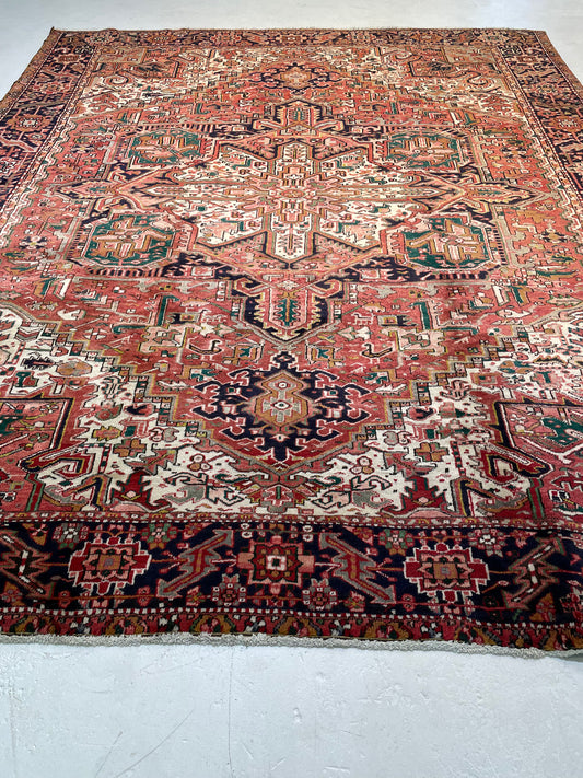 Hand-Knotted Wool Area Rug Heriz 9'1" x 10'10"