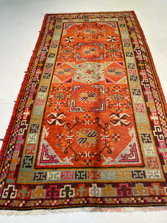 Hand-Knotted Wool Gallery Size Antique Khotan Samarkand Collectible 4'7" x 9'6"