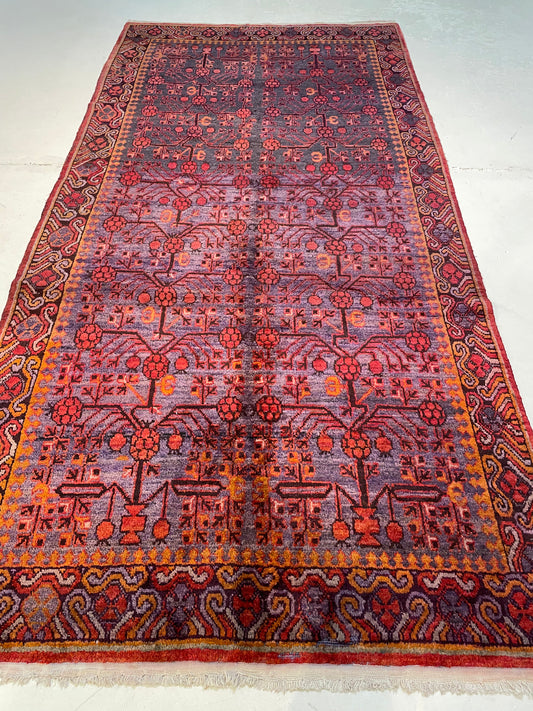 Hand-Knotted Wool Area Rug Antique Khotan Samarkand Collectible 5'5" x 10'9"