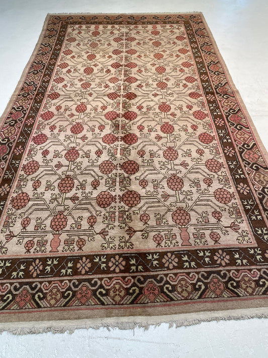 Antique Hand-Knotted Wool Area Rug Khotan Samarkand Collectible 6'4" x 11'10"
