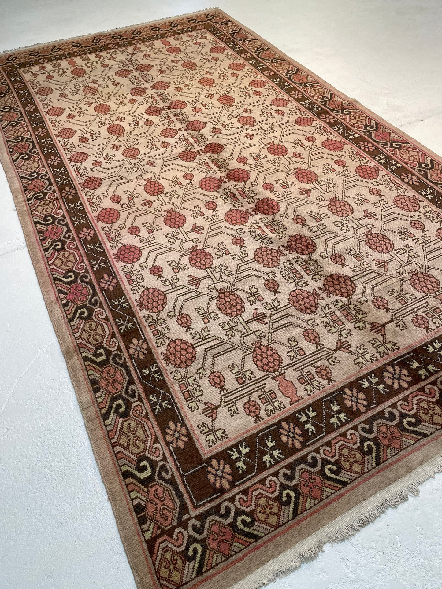 Antique Hand-Knotted Wool Area Rug Khotan Samarkand Collectible 6'4" x 11'10"