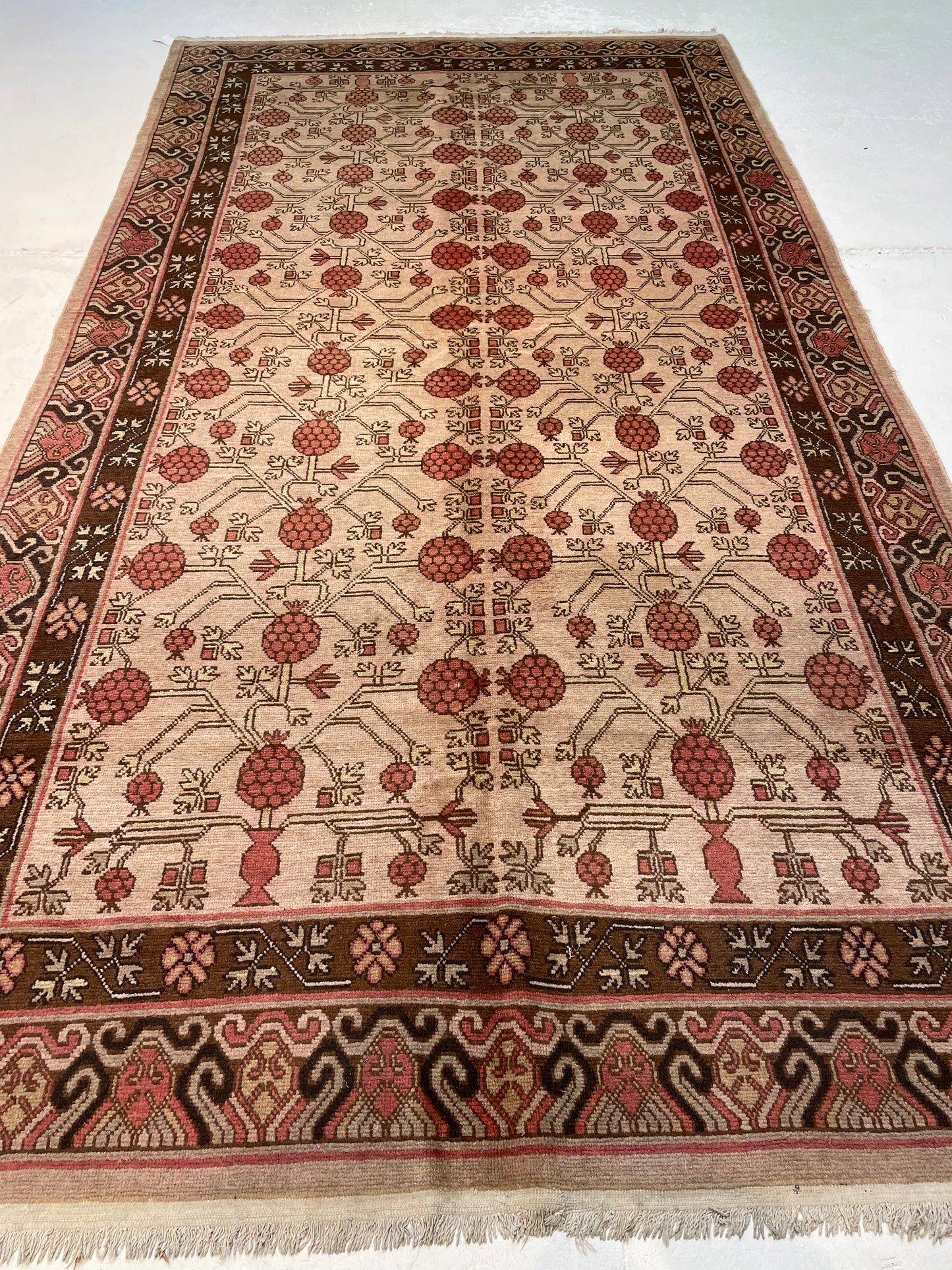 Antique Hand-Knotted Wool Area Rug Khotan Samarkand Collectible 6'4" x 11'10"