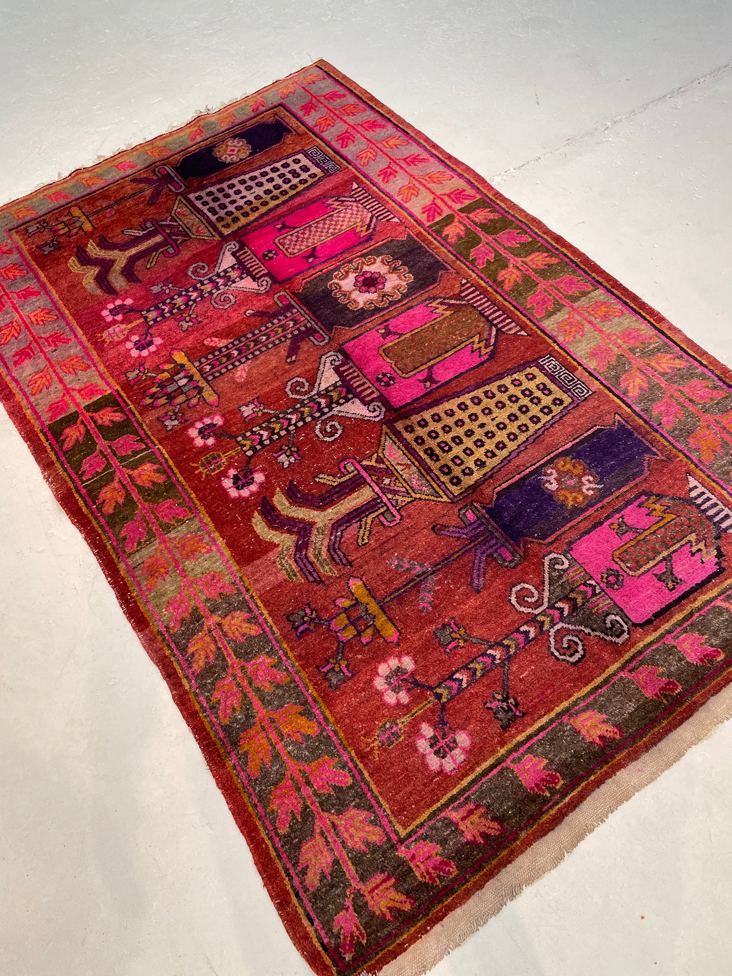 Antique Hand-Knotted Wool Area Rug Khotan Samarkand Collectible 5' x 7'10"