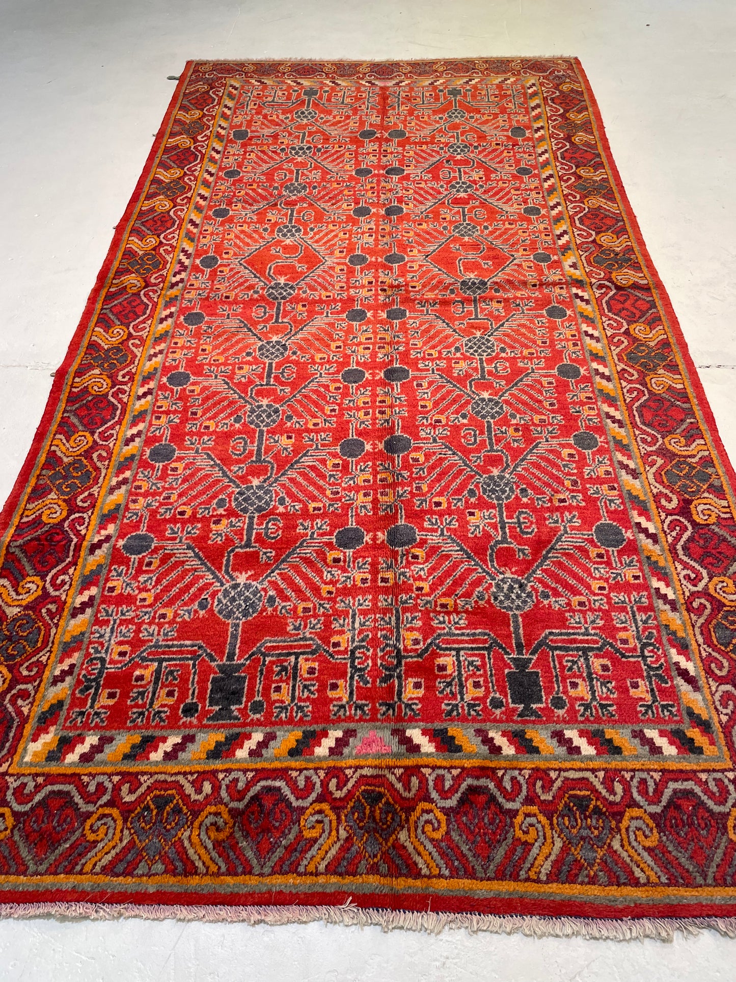 Antique Hand-Knotted Wool Area Rug Khotan Samarkand Collectible 5'5" x 10'5"