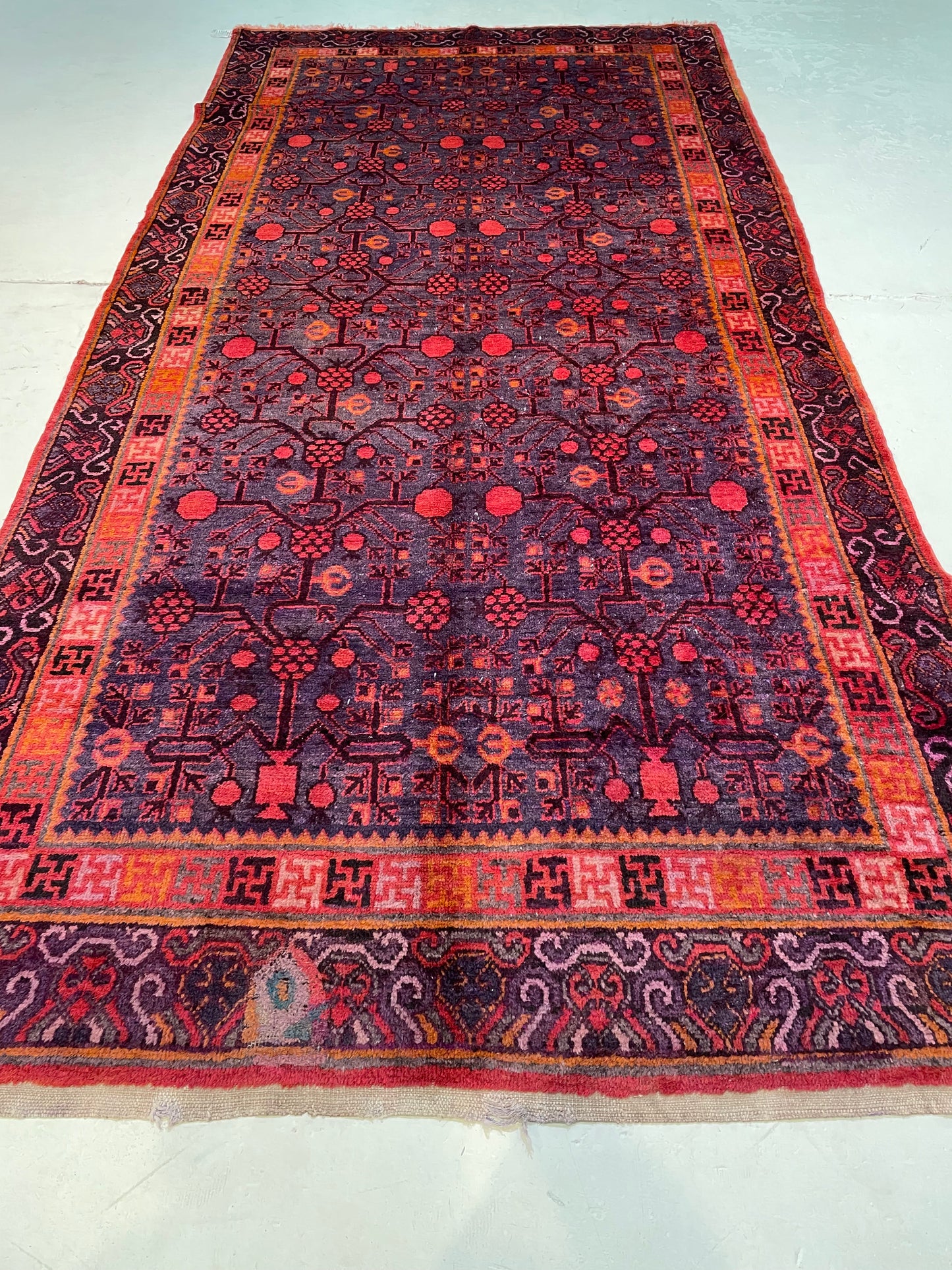 Antique Hand-Knotted Wool Gallery Size Khotan Samarkand Collectible 5'8" x 11'9"