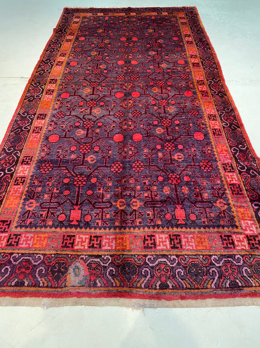 Antique Hand-Knotted Wool Gallery Size Khotan Samarkand Collectible 5'8" x 11'9"