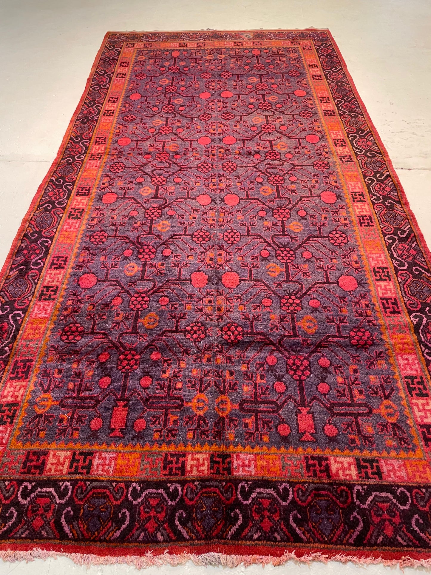 Antique Hand-Knotted Wool Gallery Size Khotan Samarkand Collectible 5'8" x 11'9"