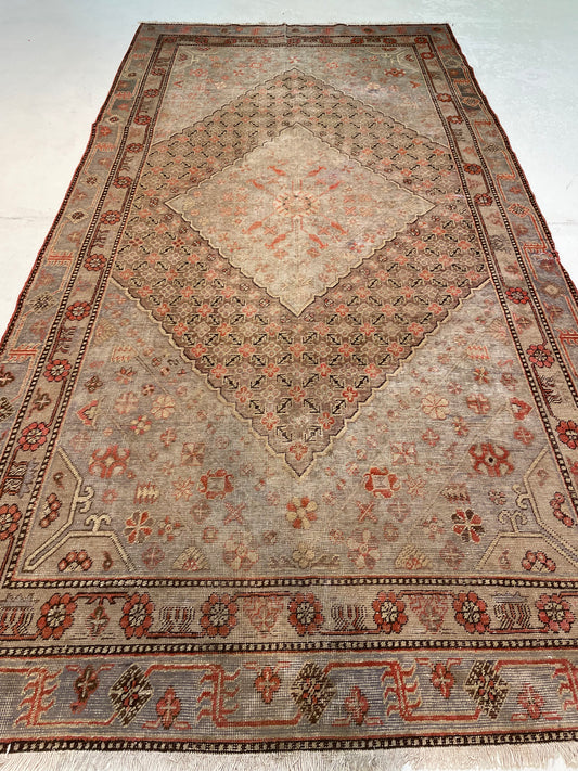Antique Hand-Knotted Wool Area Rug Khotan Samarkand Collectible 5'5" x 11'3"