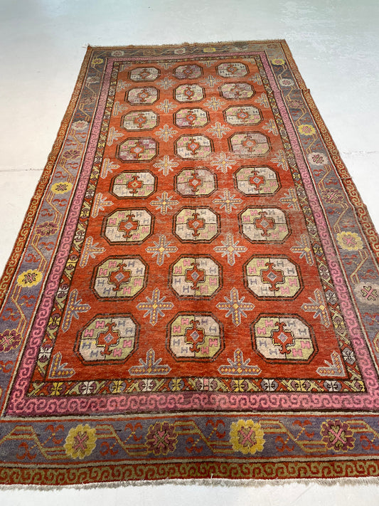 Antique Hand-Knotted Wool Area Rug Khotan Samarkand Collectible 5'3" x 10'4"