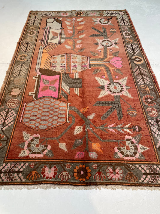 Antique Hand-Knotted Wool Area Rug Khotan Samarkand Collectible 5'3" x 8'10"