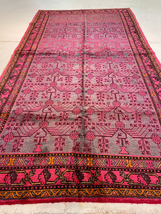 Antique Hand-Knotted Wool Area Rug Khotan Samarkand Collectible 7' x 13'3"