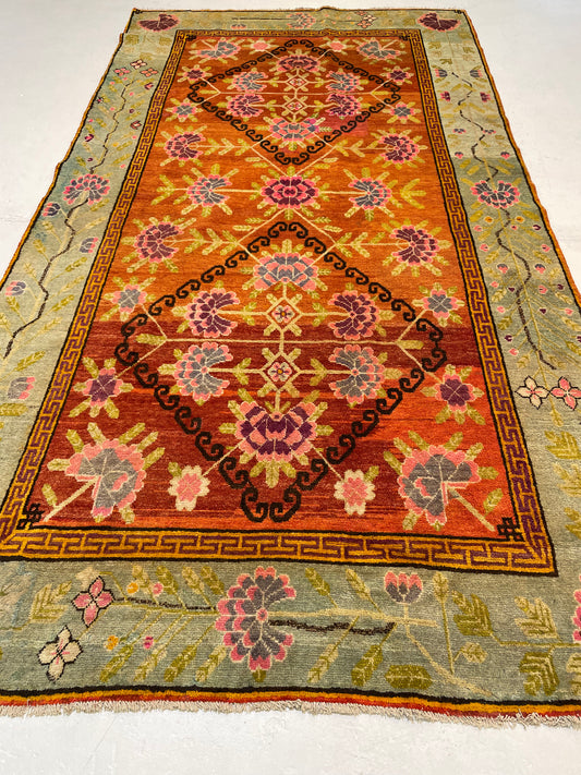 Antique Hand-Knotted Wool Gallery Size Khotan Samarkand Collectible 5' x 9'1"