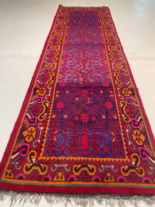 Antique Hand-Knotted Wool Gallery Size Khotan Samarkand Collectible 3'11" x 13'2"