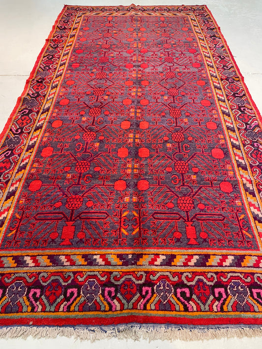 Antique Hand-Knotted Wool Gallery Size Khotan Samarkand Collectible 6' x 12'