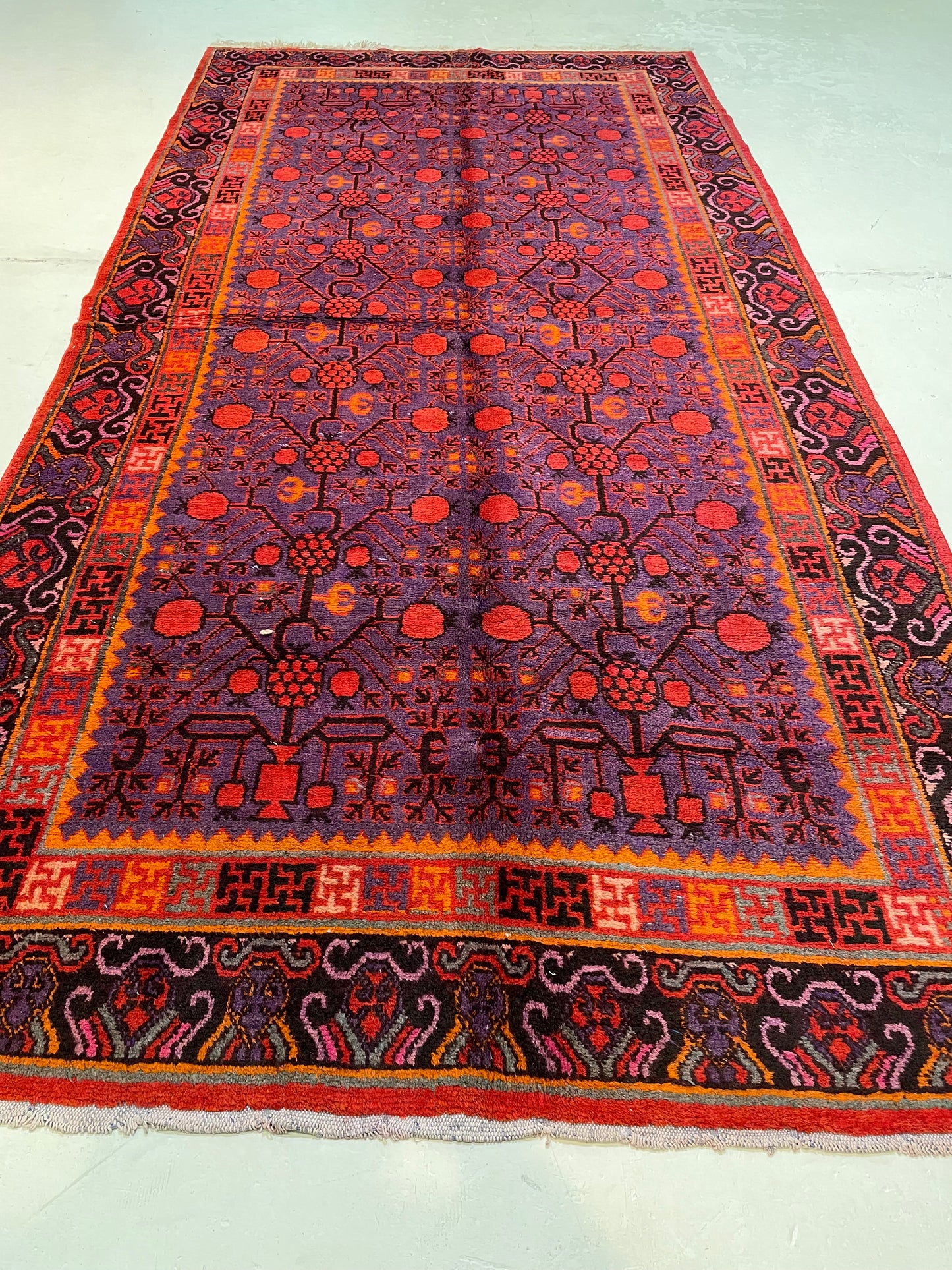 Antique Hand-Knotted Wool Gallery Size Khotan Samarkand Collectible 5'6" x 10'11"