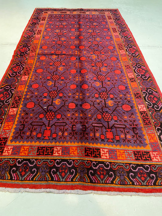 Antique Hand-Knotted Wool Gallery Size Khotan Samarkand Collectible 5'6" x 10'11"